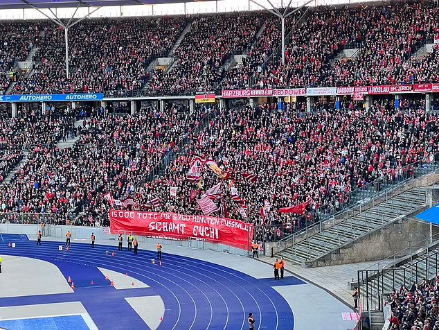 A banner reading “Boycott Qatar 2022!” had been placed in the stands during the first game of the day between Borussia Mönchengladbach and VFB Stuttgart.